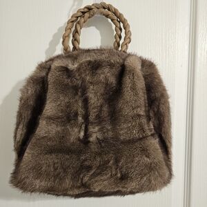 NEW! Women's Brown Faux Fur W/ Braided Handles Handbag